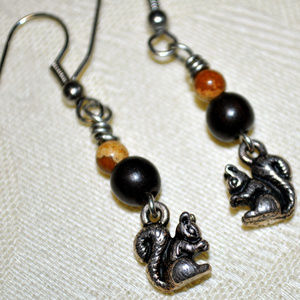 Handmade Silver & Brown Squirrel Earrings
